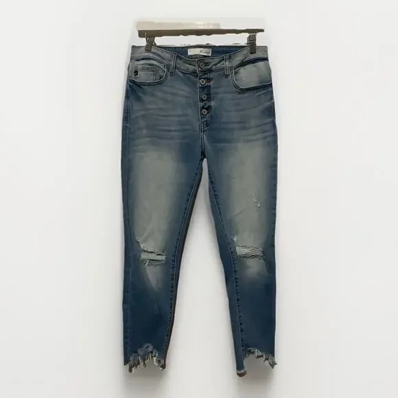 KANCAN Distressed Skinny Ankle Jeans Button Fly Women Size 11/29 Blue Denim - Picture 1 of 5